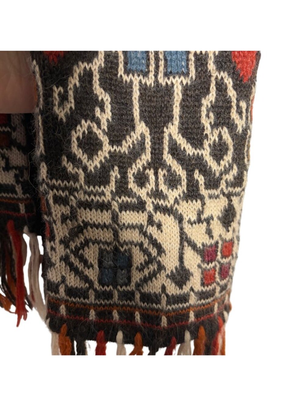 Intiwara Womens Alpaca Knit Scarf Aztec Print Brown Blue Double Layer Warm Boho - Picture 10 of 10